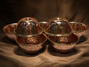 Premium Red Copper Seven Offering Bowls Set