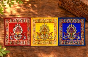 Tibetan Auspicious Jewel Brocade Table Mat / Coaster (blue)